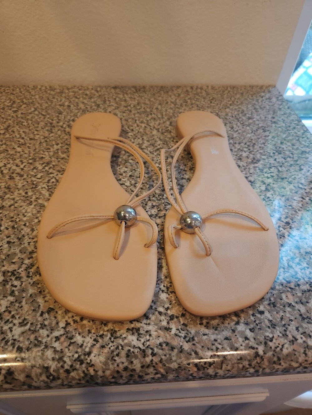 Women’s Beige Minimalist Slide Sandals with Silver Accent